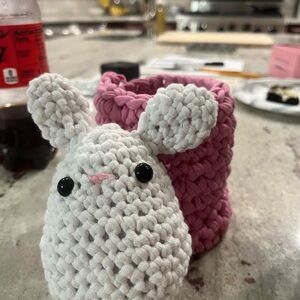 Handmade Pink and White Bunny Basket